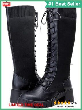 Lace Up Platform Chunky Heel Knee High Combat Boots